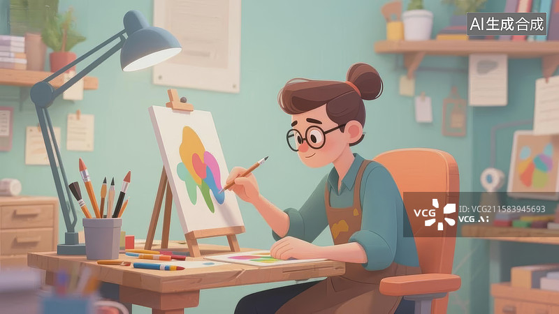 【AI数字艺术】画家工作室创作图片素材