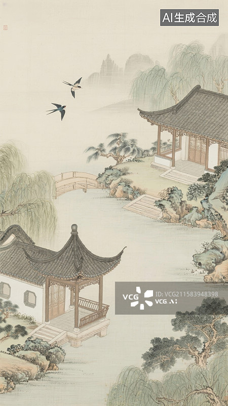 【AI数字艺术】江南水乡风景图片素材