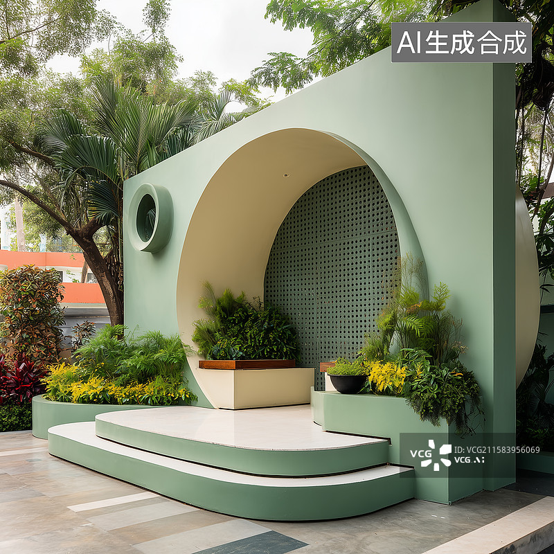 【AI数字艺术】绿台拱门造景设计图片素材