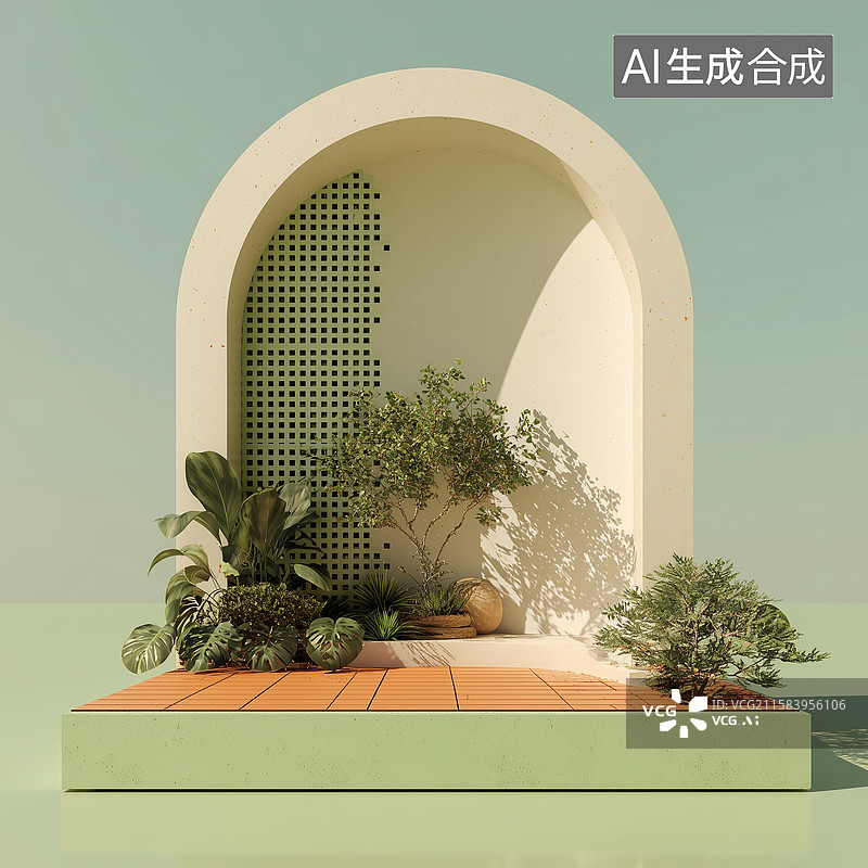 【AI数字艺术】绿台拱门造景设计图片素材