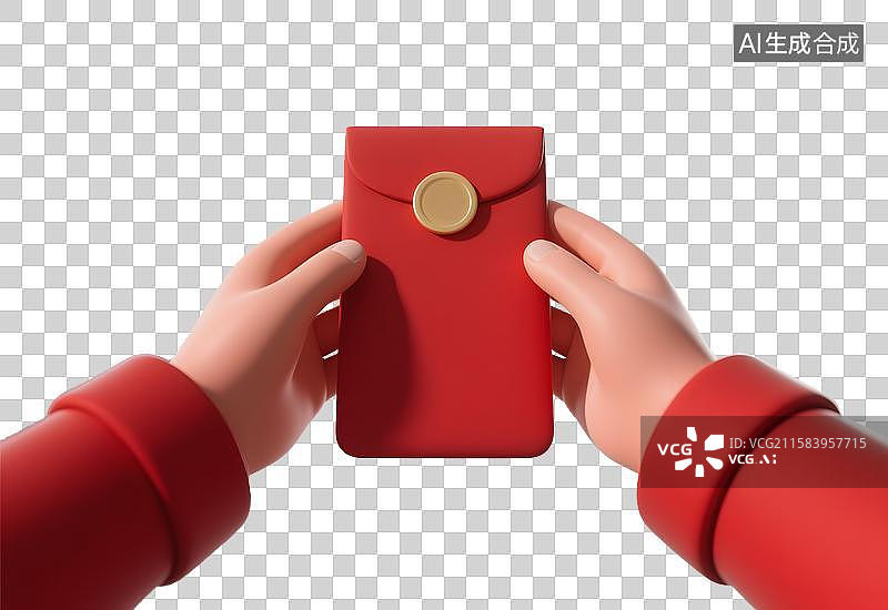 【AI数字艺术】三维图形双手递出红包免抠元素图片素材