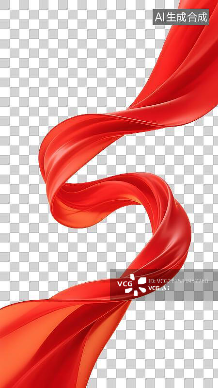 【AI数字艺术】三维图形飘荡的红色绸带免抠元素图片素材