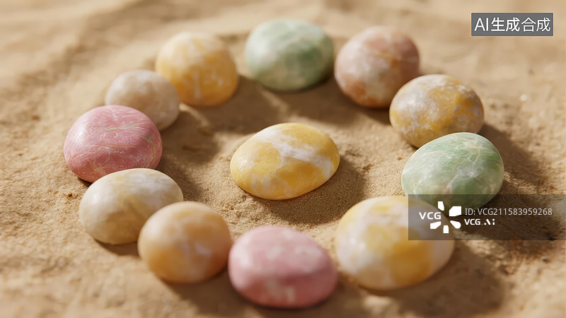 【AI数字艺术】彩色鹅卵石围成的圆圈图片素材