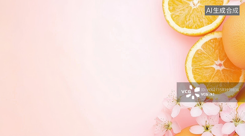 【AI数字艺术】橙片与樱花的粉色背景图片素材