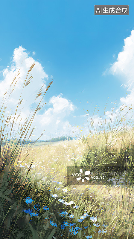 【AI数字艺术】AIGC：秋分自然风光，秋天晴朗的天空，背景插图图片素材