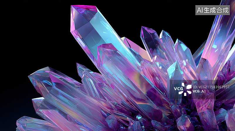 【AI数字艺术】炫彩水晶簇特写图片素材