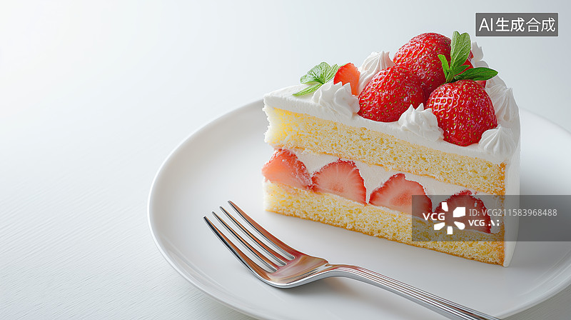 【AI数字艺术】草莓夹心蛋糕切片图片素材