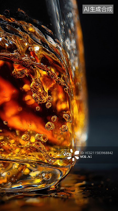 【AI数字艺术】琥珀色液体在玻璃杯中旋转图片素材