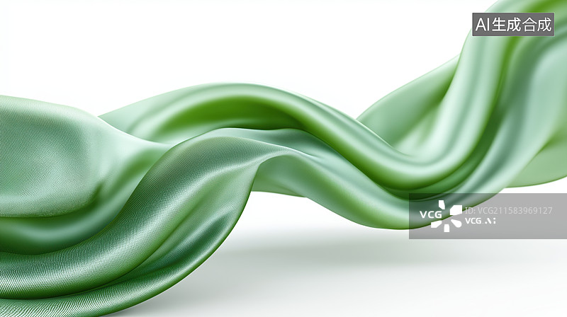 【AI数字艺术】绿色绸带的流动形态图片素材