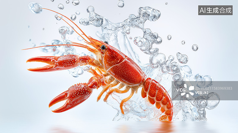 【AI数字艺术】水中跃动的红色小龙虾图片素材