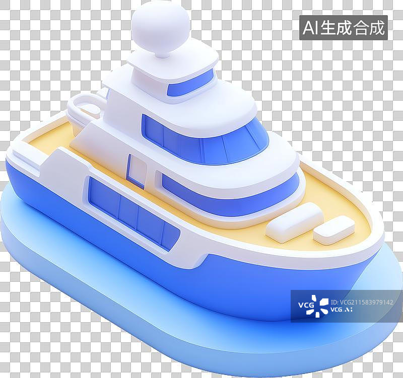【AI数字艺术】一艘蓝色的3D卡通轮船图片素材