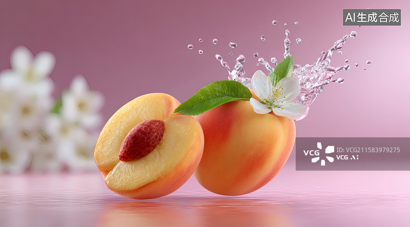 【AI数字艺术】新鲜美味的桃子图片素材
