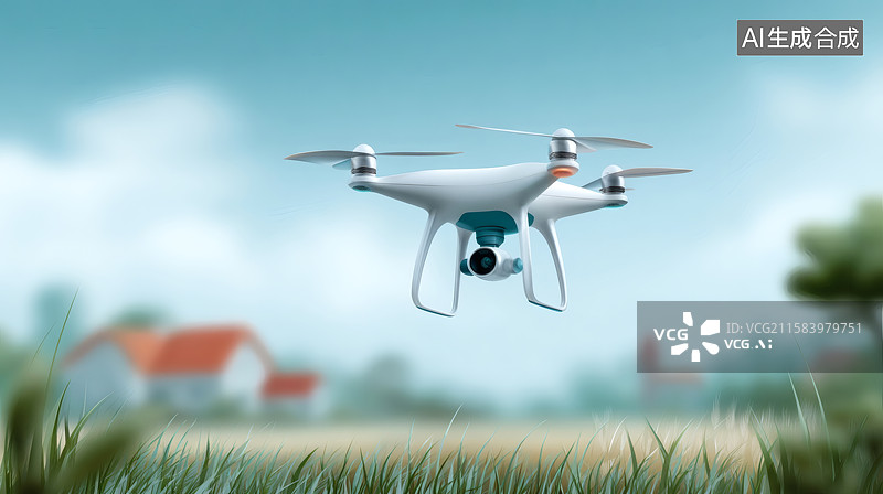 【AI数字艺术】农村田园上一台无人机在飞行图片素材