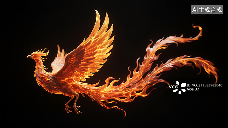 【AI数字艺术】凤凰展翅插画图片素材