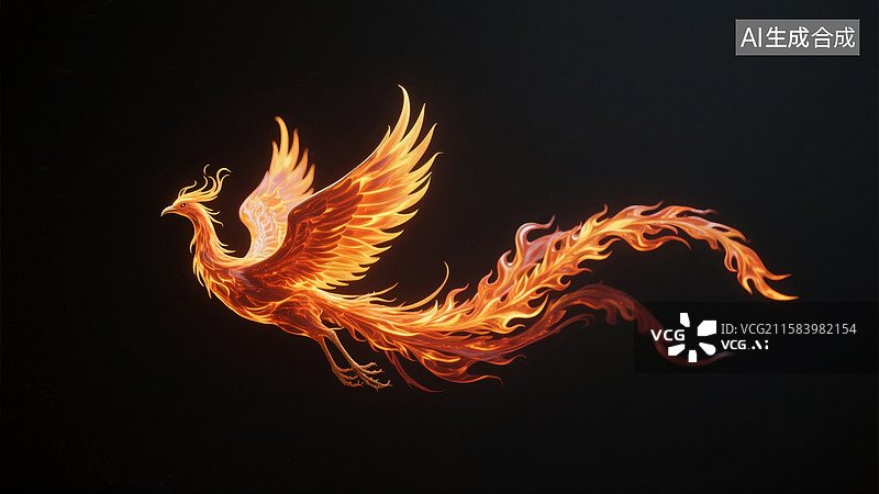 【AI数字艺术】凤凰展翅插画图片素材