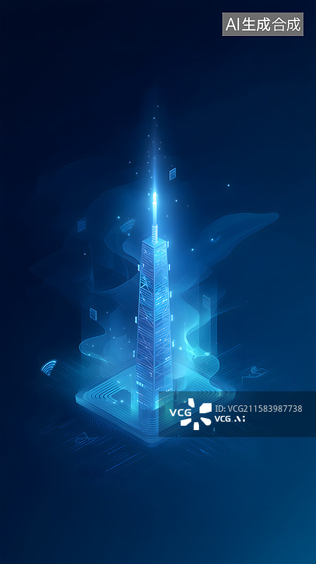 【AI数字艺术】科技蓝调通信塔景图片素材