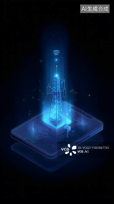 【AI数字艺术】科技蓝调通信塔景图片素材
