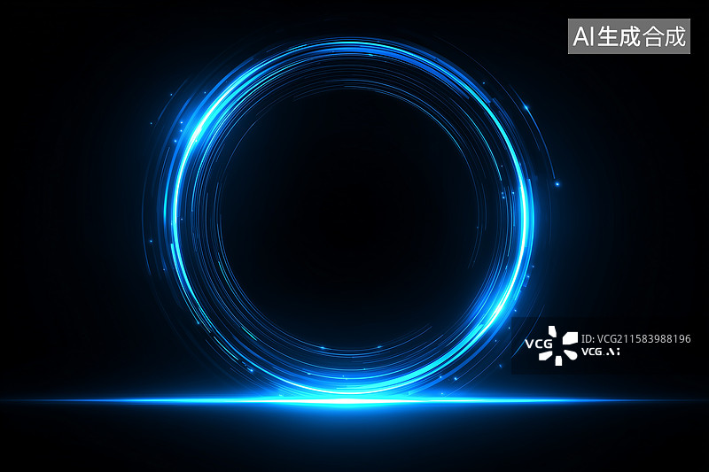 【AI数字艺术】蓝色发光抽象环形光效图片素材