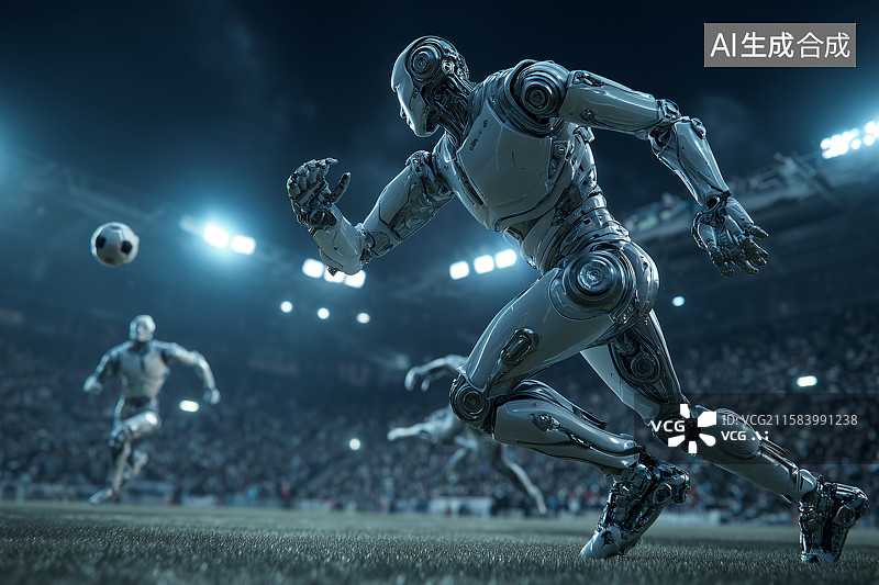 【AI数字艺术】机器人在体育场进行足球比赛图片素材