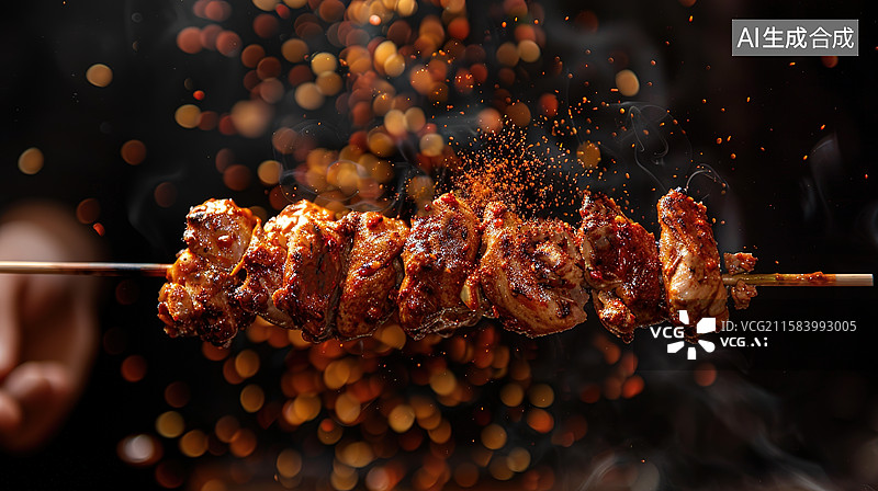 【AI数字艺术】黑色背景下手持烧烤特写图片素材