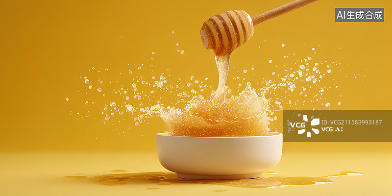 【AI数字艺术】桌上碗里蜂蜜的特写镜头图片素材