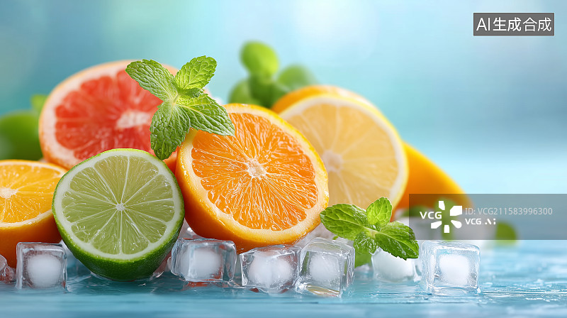 【AI数字艺术】水果在水中飞溅的瞬间图片素材