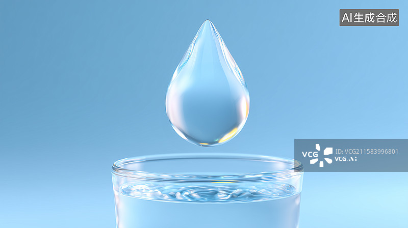 【AI数字艺术】3D清澈水滴与水杯图片素材