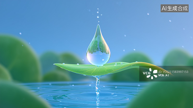【AI数字艺术】叶子上的晶莹水珠图片素材