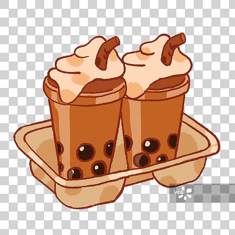 扁平卡通勾线元素双杯奶茶图片素材