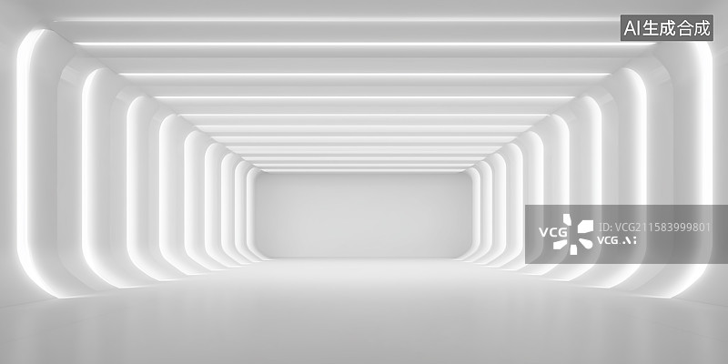 【AI数字艺术】现代白色LED灯光走廊抽象空间图片素材