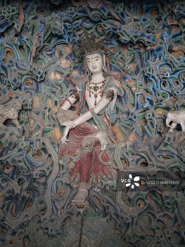 哈苏拍摄河北石家庄正定隆兴寺摩尼殿内部的雕塑和壁画图片素材