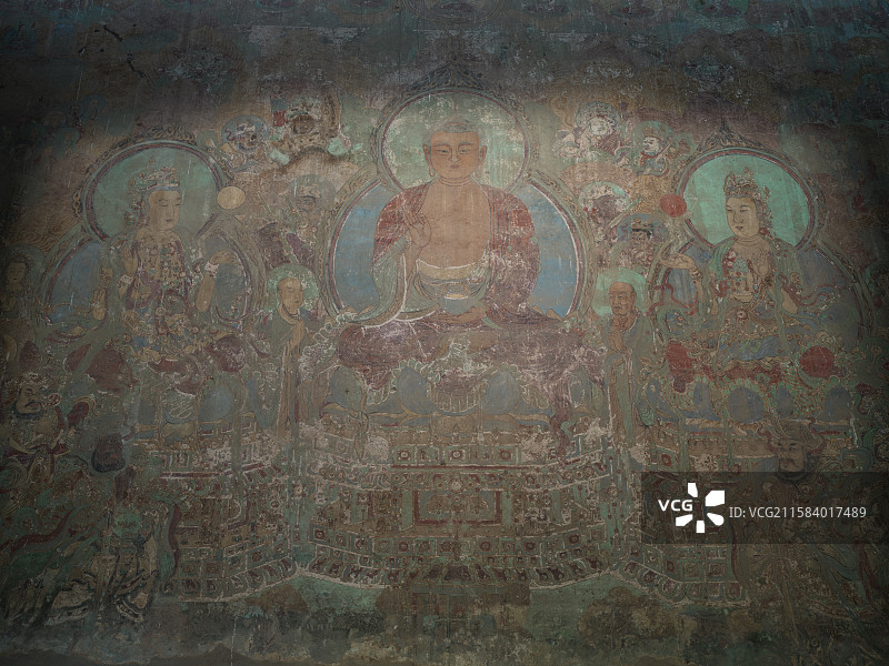 哈苏拍摄河北石家庄正定隆兴寺摩尼殿内部的雕塑和壁画图片素材