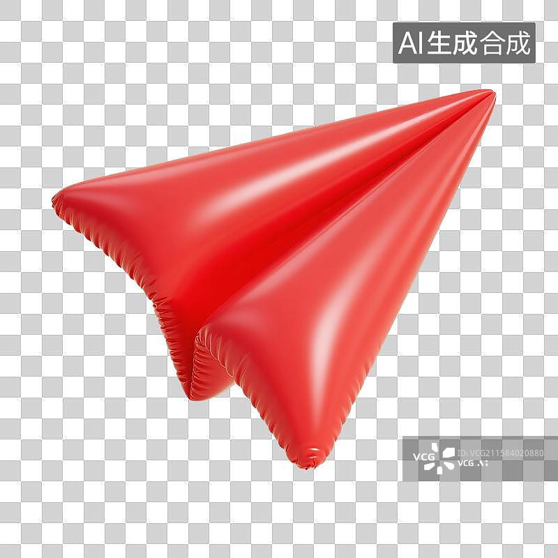 【AI数字艺术】3D渲染，充气膨胀风格，红色纸飞机，卡通纸飞机，免抠元素图片素材