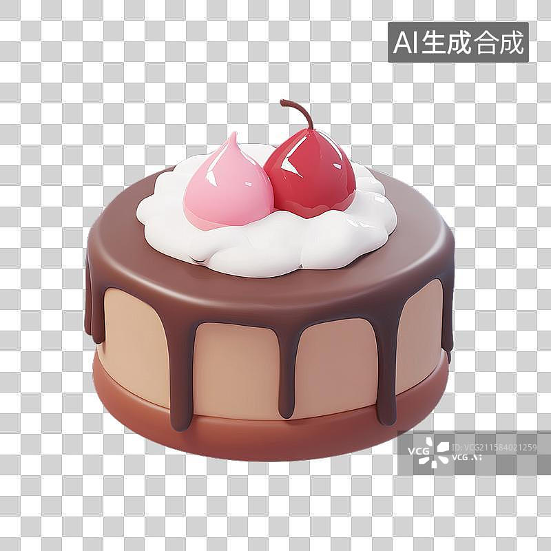 【AI数字艺术】樱桃蛋糕三维美食元素图片素材