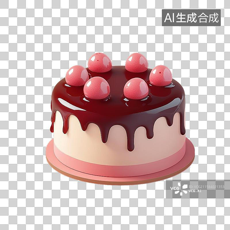 【AI数字艺术】樱桃蛋糕三维美食元素图片素材