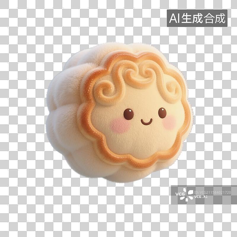【AI数字艺术】3D渲染，毛绒绒的月饼，卡通月饼，中秋节，免抠元素图片素材