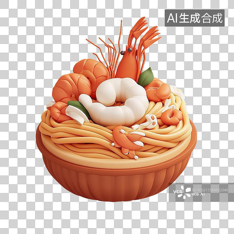 【AI数字艺术】海鲜面三维美食元素图片素材