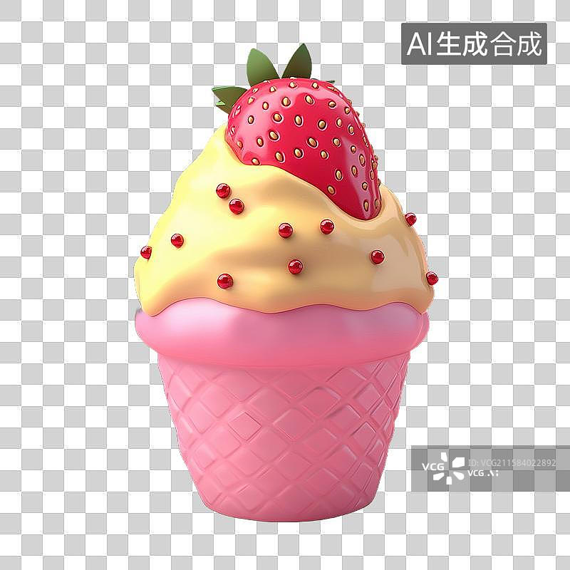 【AI数字艺术】草莓冰淇淋三维美食元素图片素材