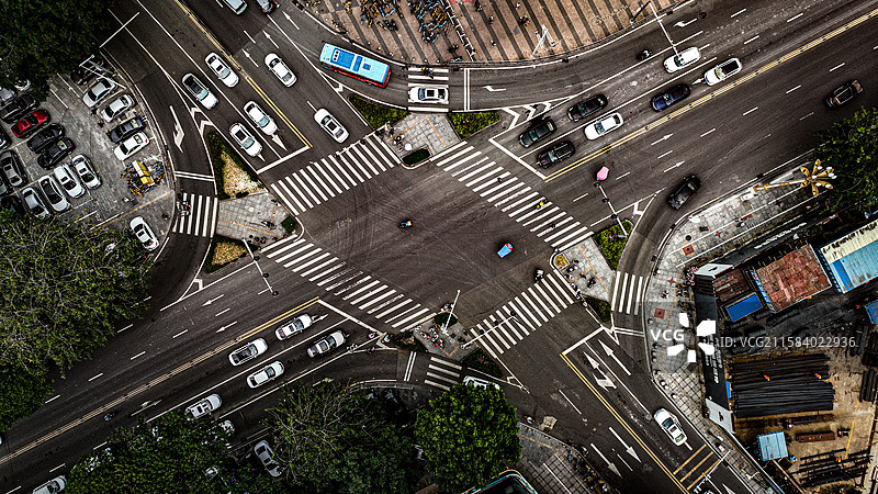 城市街道交通的高角度视角图片素材