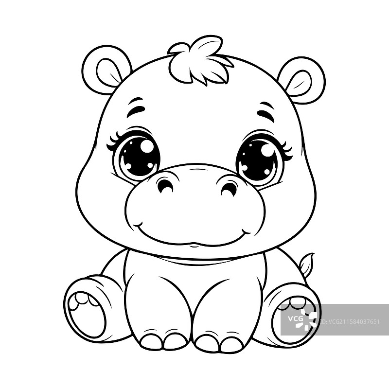 可爱的河马涂色页供儿童使用图片素材