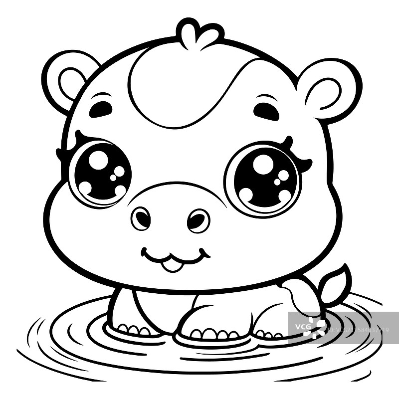 可爱的河马涂色页供儿童使用图片素材