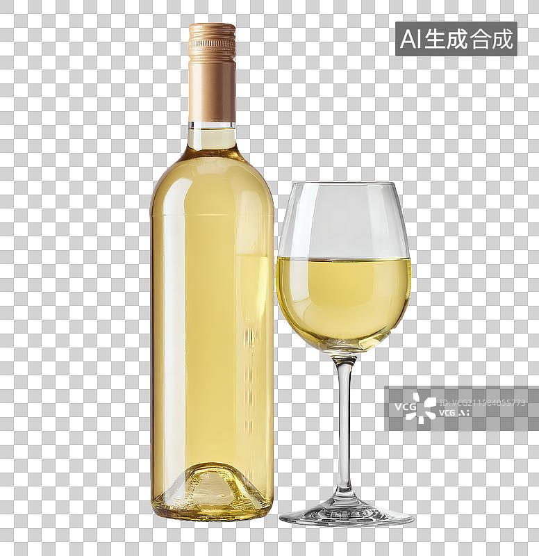 【AI数字艺术】白葡萄酒瓶与玻璃杯图片素材
