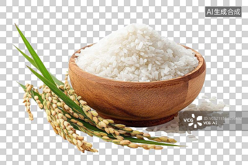 【AI数字艺术】一碗白米饭与稻穗的静物特写图片素材