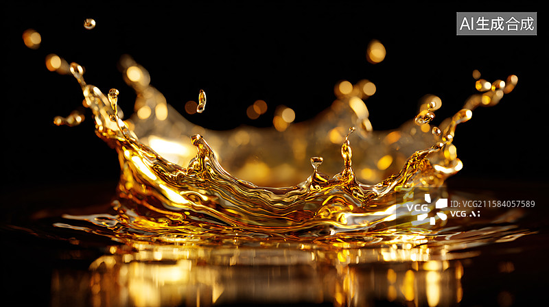 【AI数字艺术】金色液滴的瞬间之美图片素材