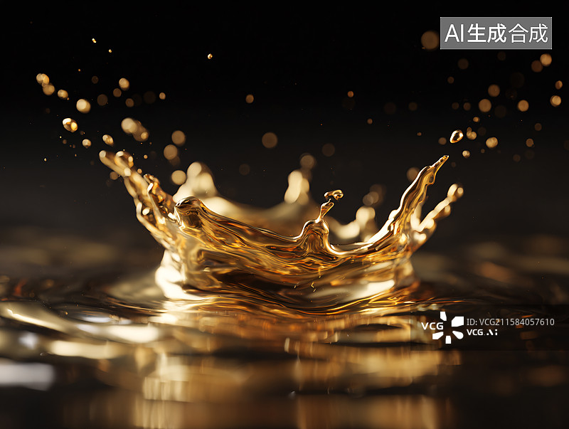 【AI数字艺术】金色液滴的瞬间之美图片素材