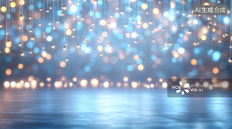 【AI数字艺术】蓝色光斑背景与悬挂灯饰图片素材