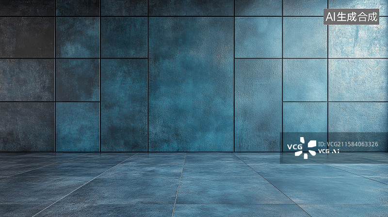 【AI数字艺术】蓝色瓷砖墙面与地面的现代空间图片素材
