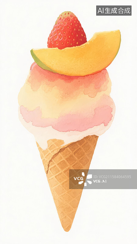 【AI数字艺术】草莓芒果冰淇淋甜筒图片素材