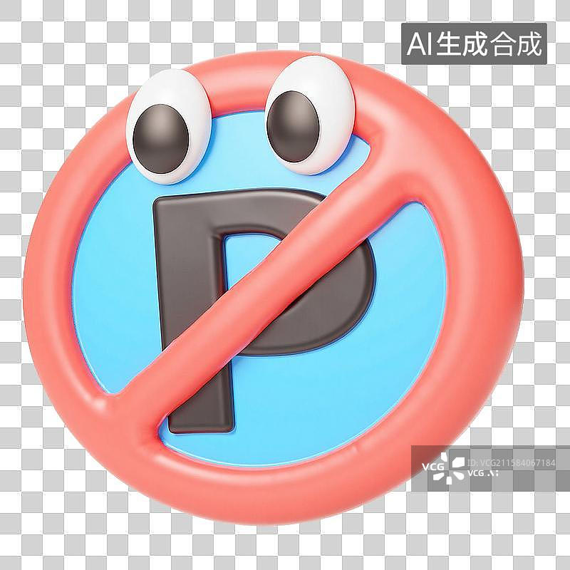 【AI数字艺术】3d膨胀风禁止停车标识图片素材