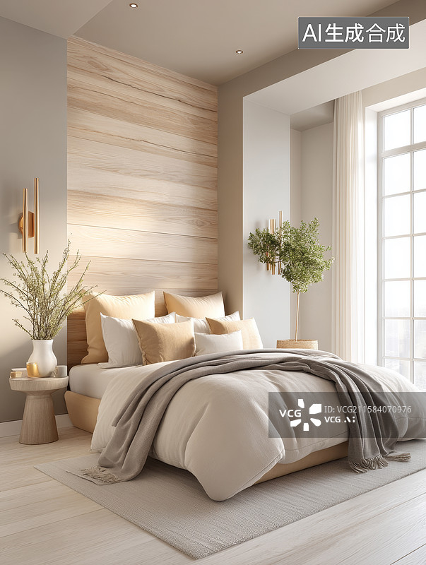 【AI数字艺术】温馨现代卧室设计图片素材